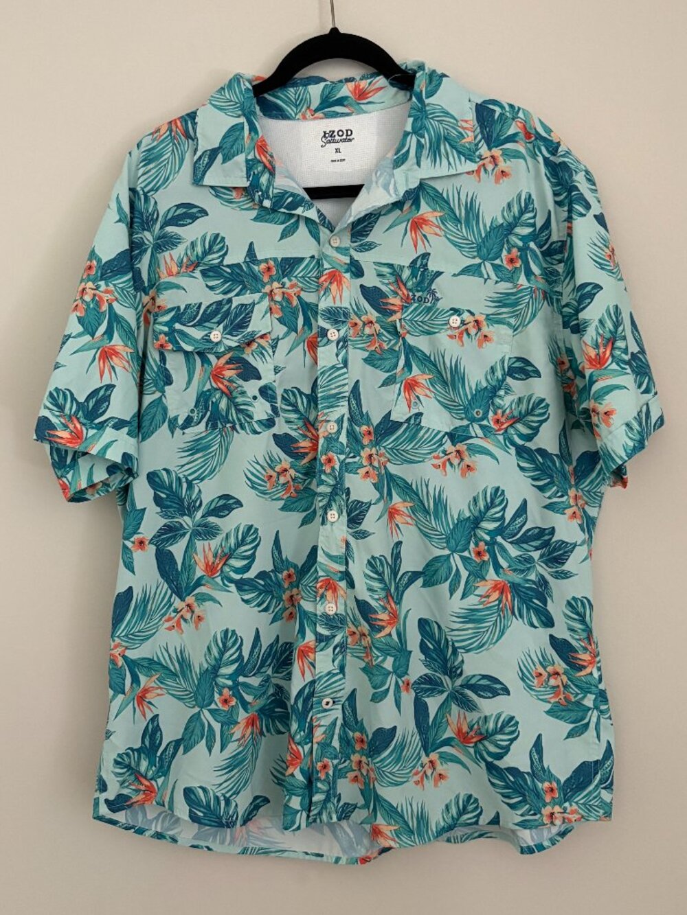 IZOD Saltwater Tropical Floral Button Up Shirt Hawaiian Dadcore Resortwear XL